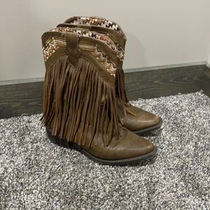 Roper Cowgirl Boots - Girls Size 1 - Brown Fringe